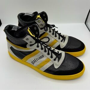 John Galliano Barnos High-Top Sneakers Black & Yellow Leather size 44.5‎ US 11.5